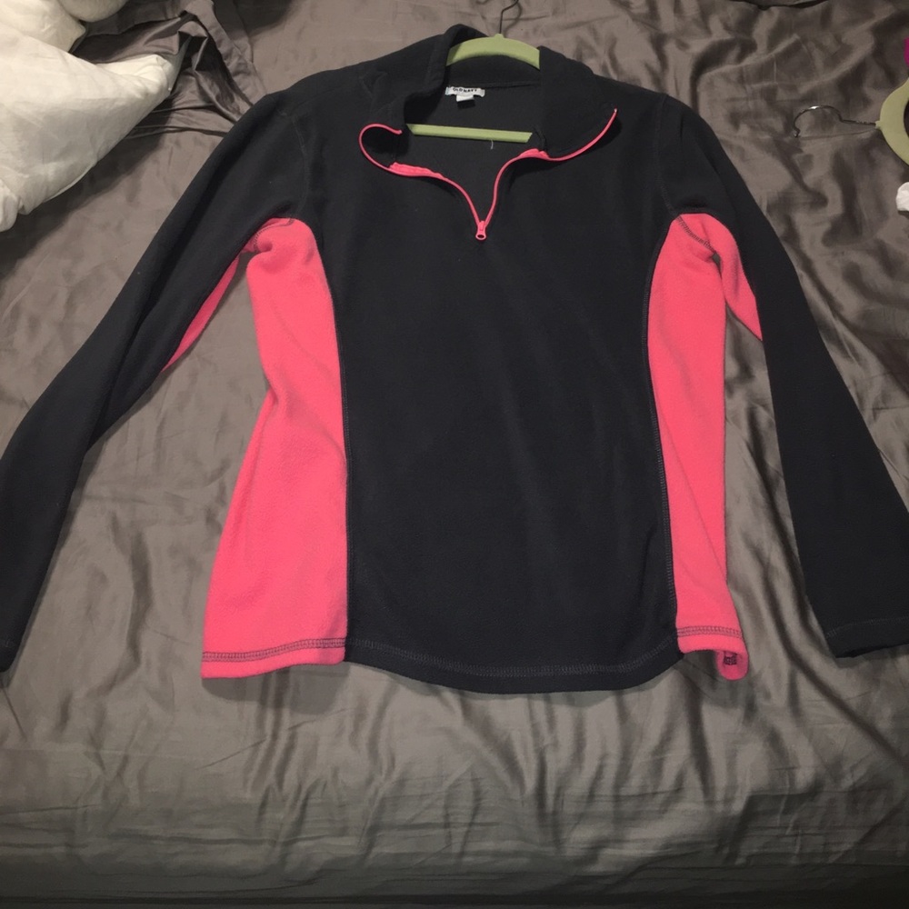 Coral and gray 1/4 zip fleece pullover